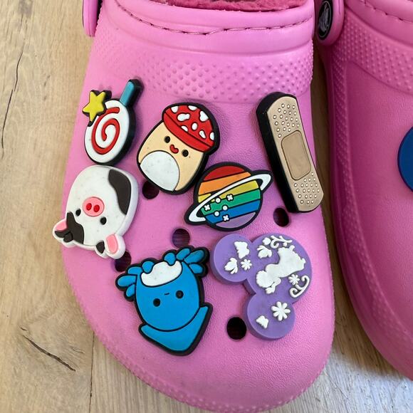 Pink Crocs Classic Lined Size C13 Clogs Squishmallow Jibbitz - Picture 8 of 9